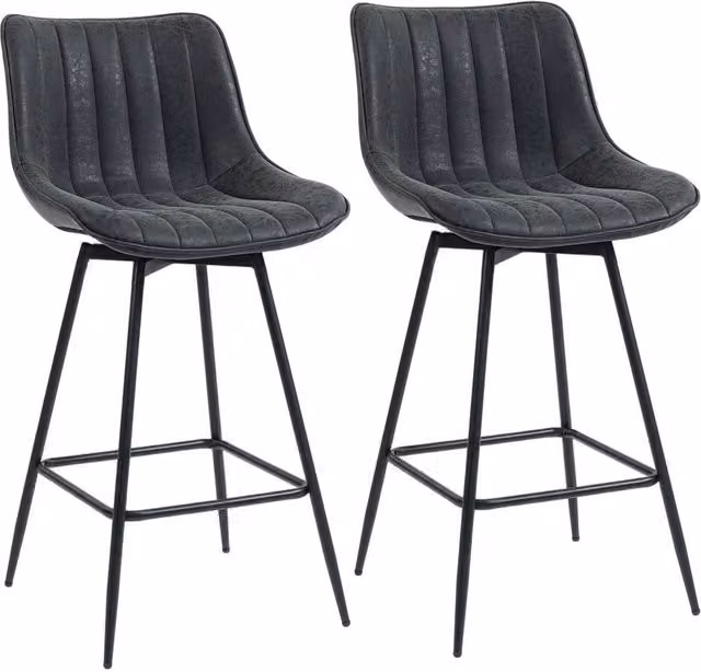 Kelvenix Set of 2 Vintage Black Synthetic Leather Swivel Bar Stools