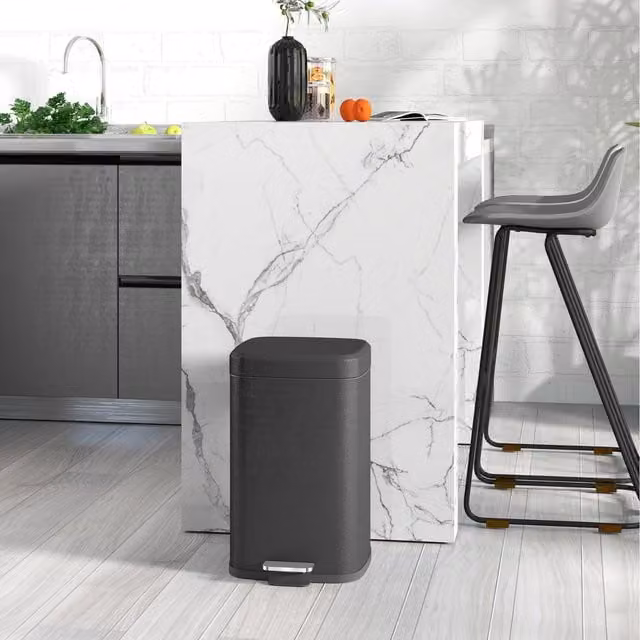 HOMCOM Black Fingerprint Proof Metal Kitchen Pedal Bin with Removable Inner Bucket, W: 28 cm, D: 12 cm, H: 28 cm