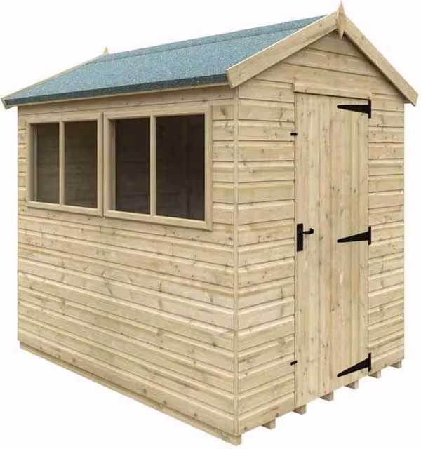Buttercup Farm Apex Premier 16mm Wooden Garden Shed in Green and Grey, W: 243.84 cm, D: 243.84 cm