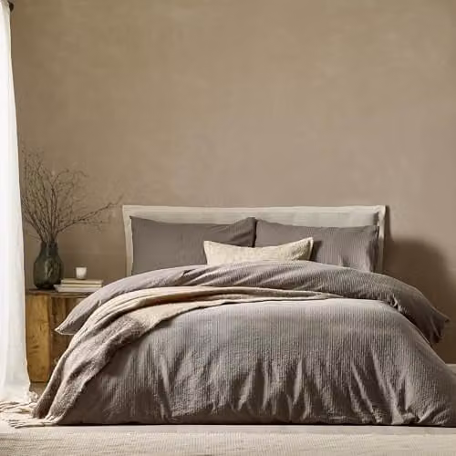 Riva Home Yard Malton Striped Jacquard Cotton Duvet Cover, Grey, W: 90 cm, H: 200 cm