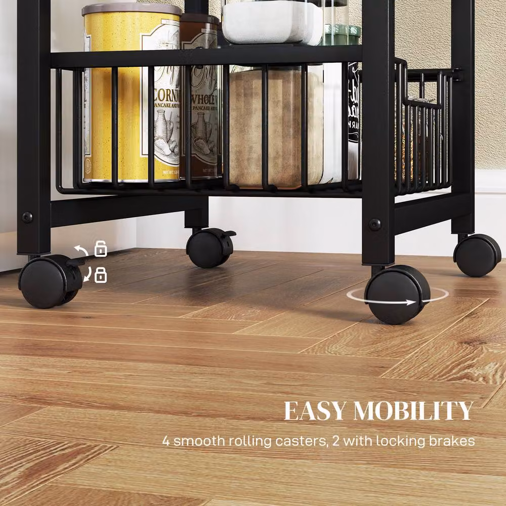 STILVORA Industrial Kitchen Trolley with 4 Baskets and Wheels in Light Oak and Black – 5