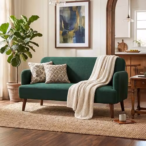 HOMCOM 2 Seater Upholstered Fabric Sofa in Green with Rubberwood Legs – 8