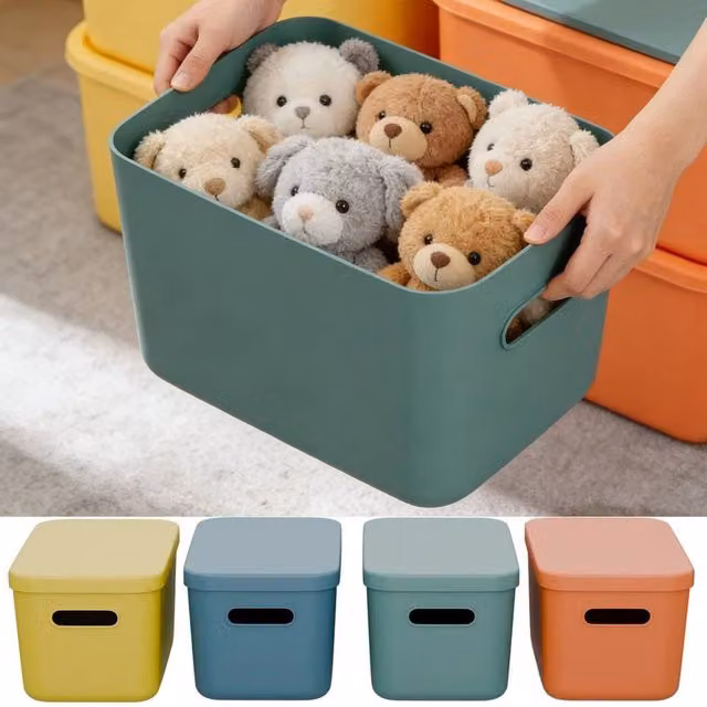 EONLION 4-Piece Multicolour Plastic Storage Box Set with Lids, Handles and Stackable Design, W/D/H: 50 x 50 x 50 cm