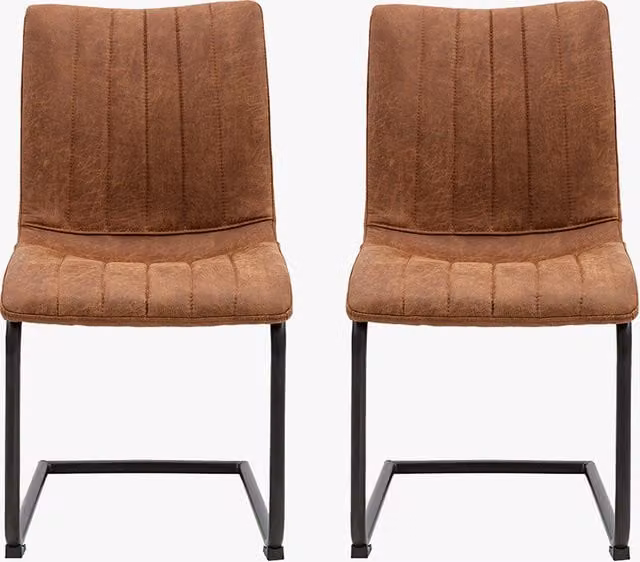 Perch & Parrow Set of 2 Retro Upholstered Metal Dining Chairs in Brown