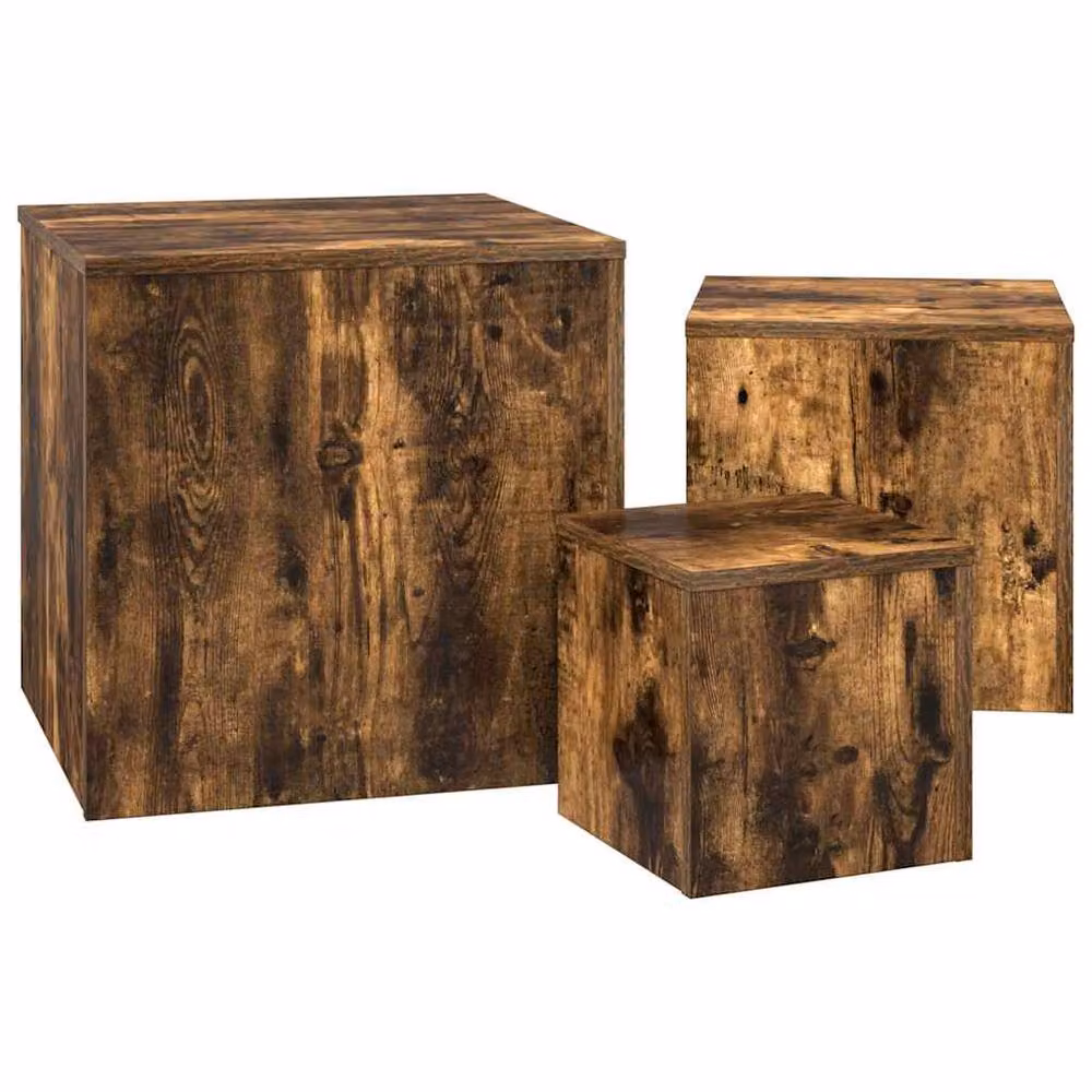 Berkfield Home Set of 3 Smoked Oak Nesting Side Tables in Brown – 4