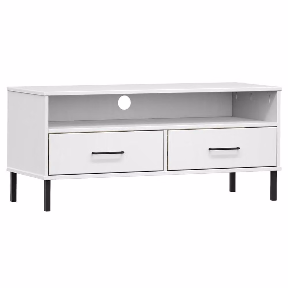 Berkfield Home Oslo TV Cabinet in White Solid Pine Wood with Metal Legs, W: 106.0 cm, D: 40.0 cm, H: 46.5 cm – 3