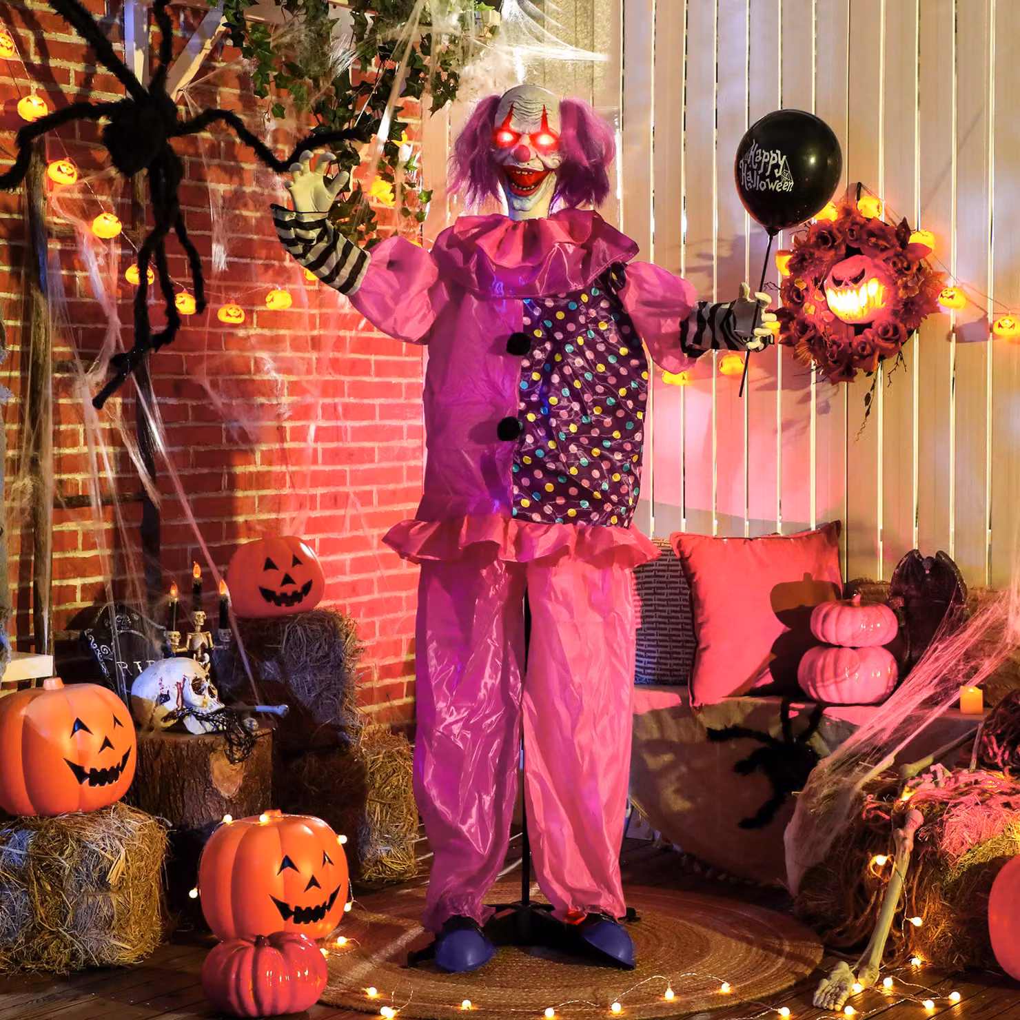 Outsunny Scary Animated Clown Halloween Decoration, Pink and Purple – 5