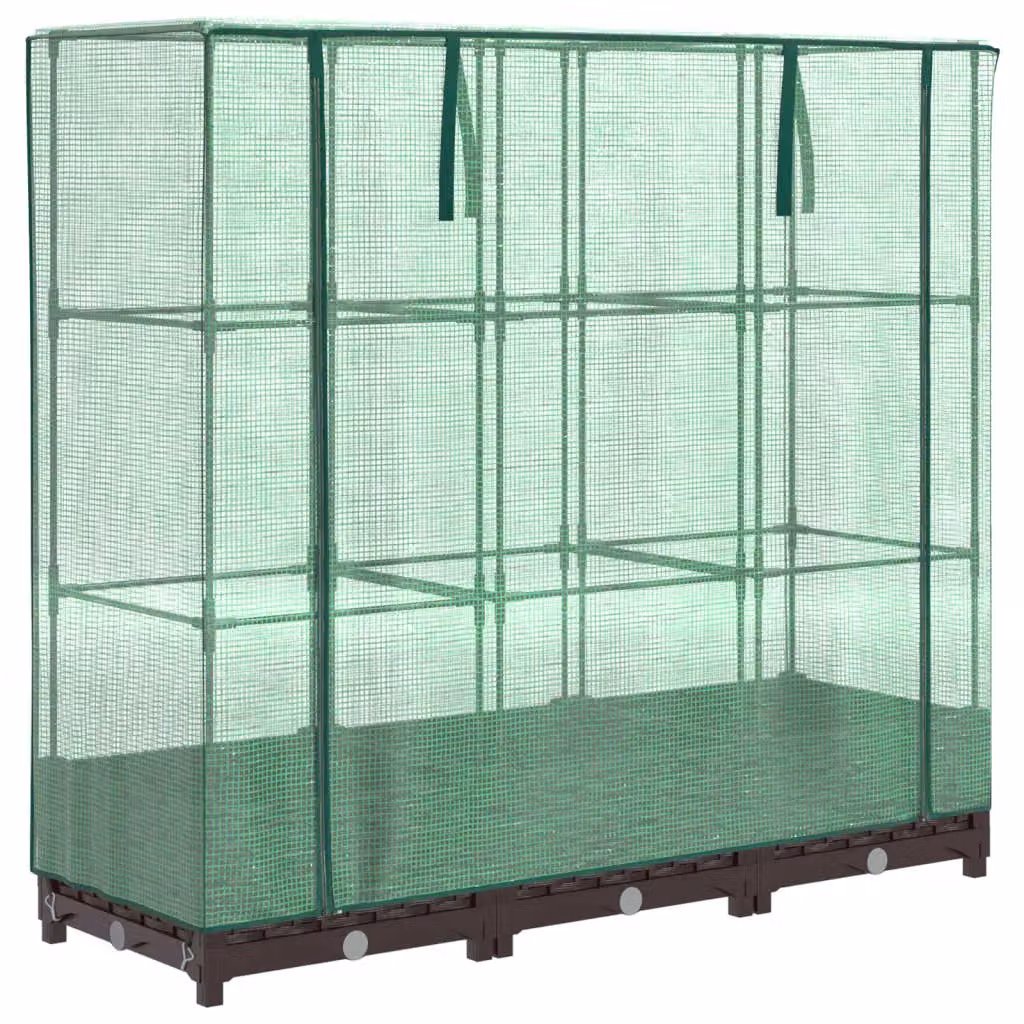 Berkfield Home Raised Bed with Greenhouse Cover in Brown Rattan Look, W/D/H: 120 x 40 x 123 cm