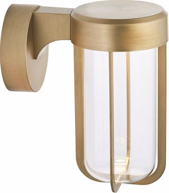 Perch & Parrow Wyatt LED Industrial Wall Lamp in Gold/Brass with Transparent Glass Cylinder