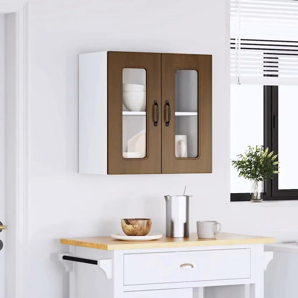 Berkfield Home Kalmar Modern Kitchen Wall Cabinet with Glass Doors in Brown Oak – 2