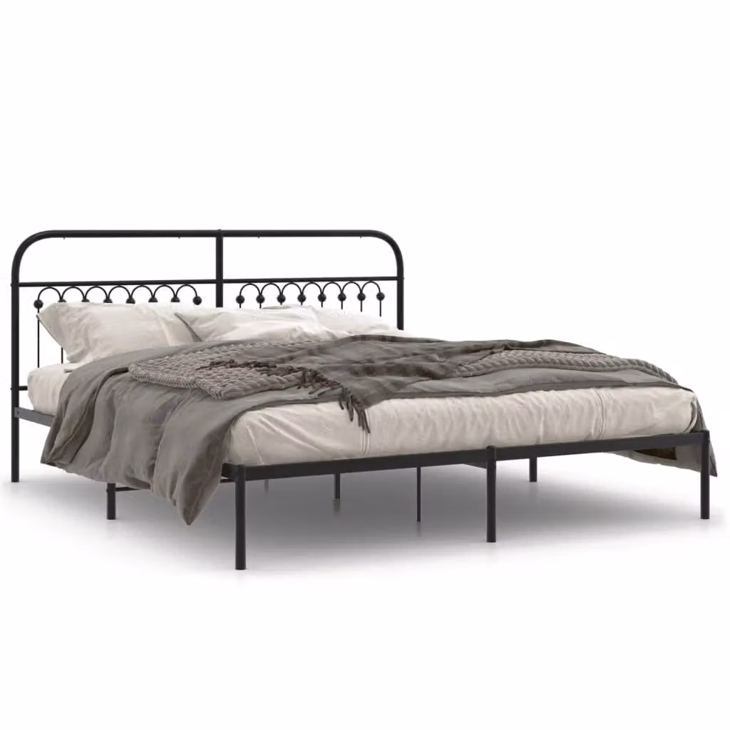 Berkfield Home Metal Bed Frame with Headboard, Black, W: 183 cm, D: 213 cm – 2