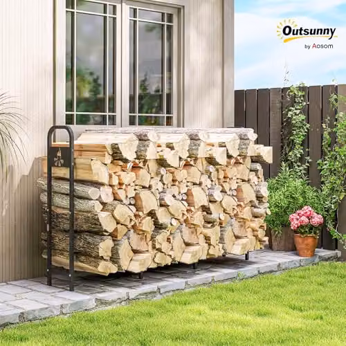 Outsunny Steel Firewood Log Rack in Matt Black – 2