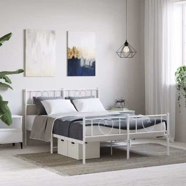 Berkfield Home Metal Bed Frame with Headboard and Footboard in White, W/D/H: 120 x 200 cm
