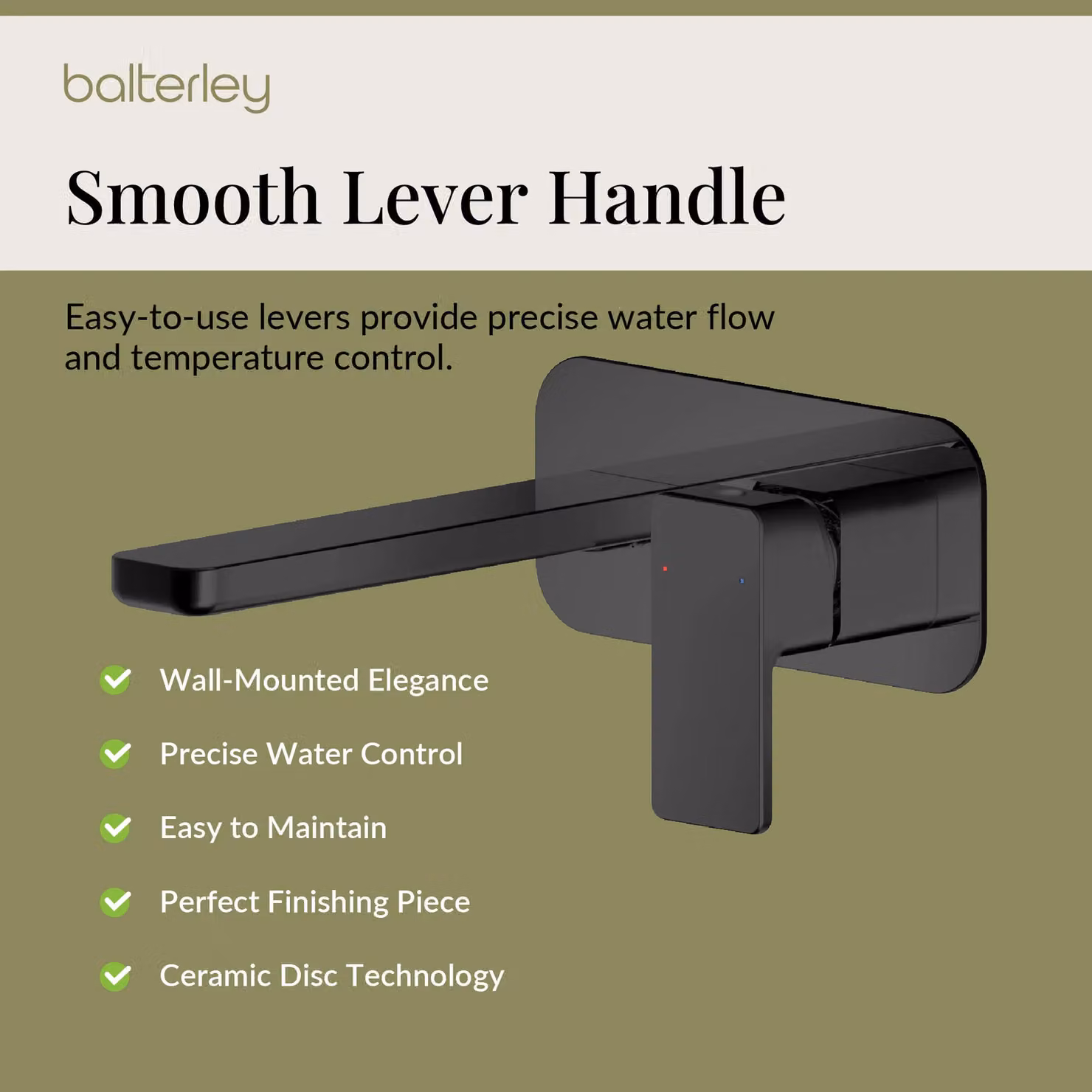 Balterley Square Wall Mount 2 Tap Hole Basin Mixer Tap with Back Plate, Matt Black – 3