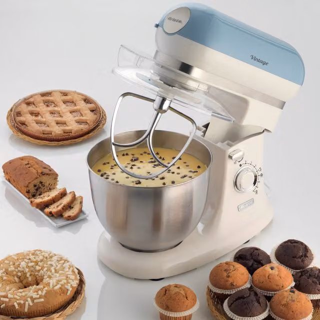 Ariete 1200W Vintage Stand Mixer with 5.5L Stainless Steel Bowl, Blue