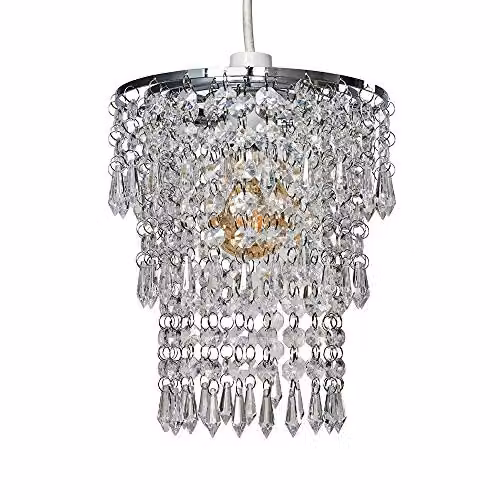 MiniSun Modern Chrome Chandelier with Transparent Acrylic Jewel Droplets, Shade Width: 20 cm