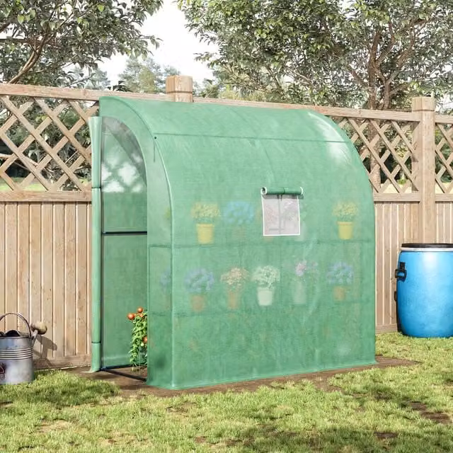 Outsunny Green Walk-In Lean-to Wall Greenhouse with Window