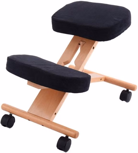 NESTLUNE Black Wooden Ergonomic Kneeling Chair with Castors – 1