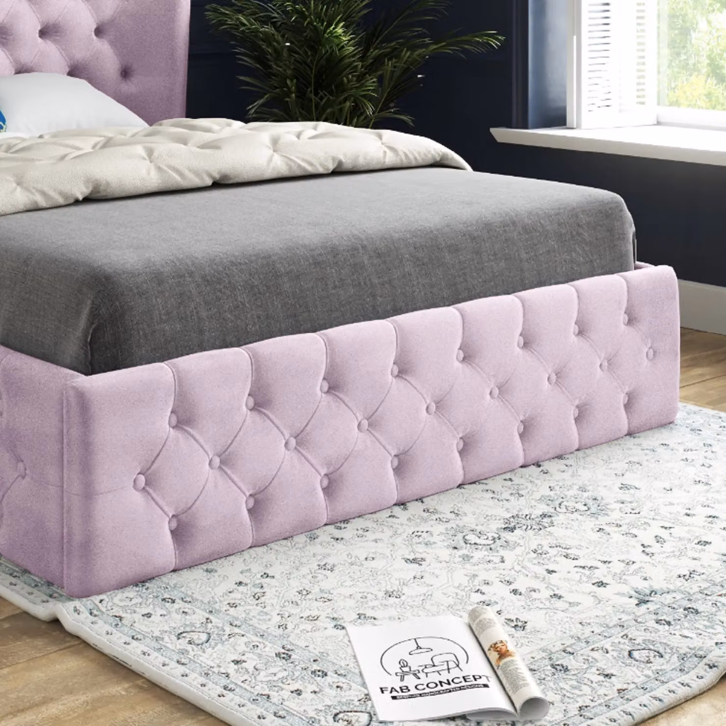 KDMD Florence Wide Winged Upholstered Soft Velvet Bed Frame in Pink, Size: Single (W/D/H: 90 x 190 x 137 cm) – 3