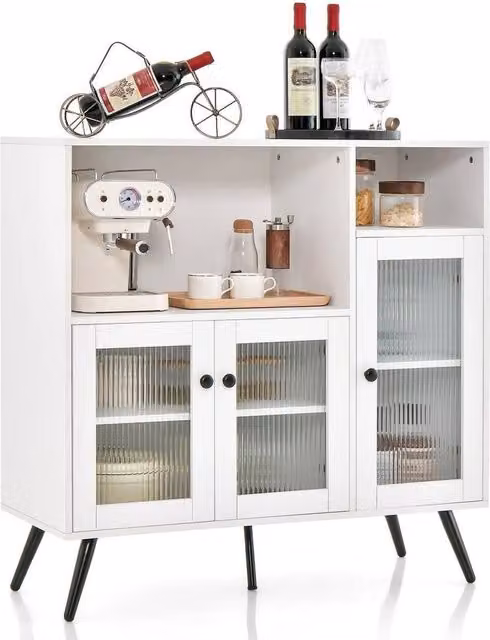 Kelvenix Industrial Kitchen Storage Cabinet in White with Glass Doors – 1