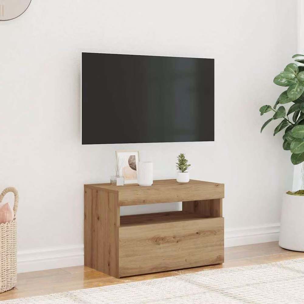 Berkfield Home Artisan Oak TV Cabinet with LED Lights in Brown, W/D/H: 60 x 35 x 40 cm – 3