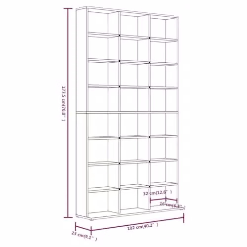 vidaXL CD Cabinet in Smoked Oak, W/D/H: 102 x 23 x 177.5 cm – 3
