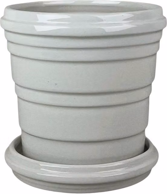 Four Candle White Ribbed Ceramic Pot and Saucer
