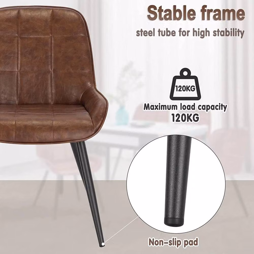 FORGEVIO Pair of Brown Faux Leather Dining Chairs with Metal Legs – 4