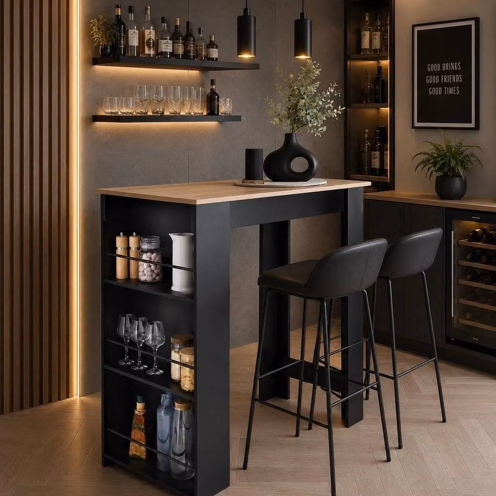 PAWNORA Modern Black Oak Wood Kitchen Island Dining Table – 4