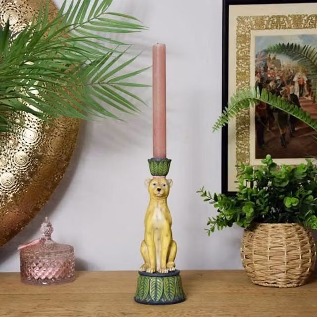 Madison & Mayfair Leopard Design Ceramic Taper Candleholder in Beige – 2
