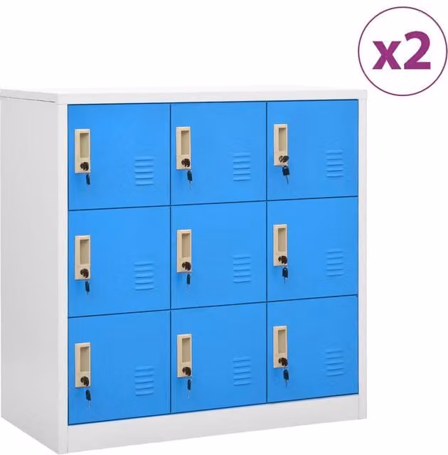 Berkfield Home Set of 2 Metal Locker Cabinets in Light Grey and Blue, W/D/H: 90 x 45 x 92.5 cm