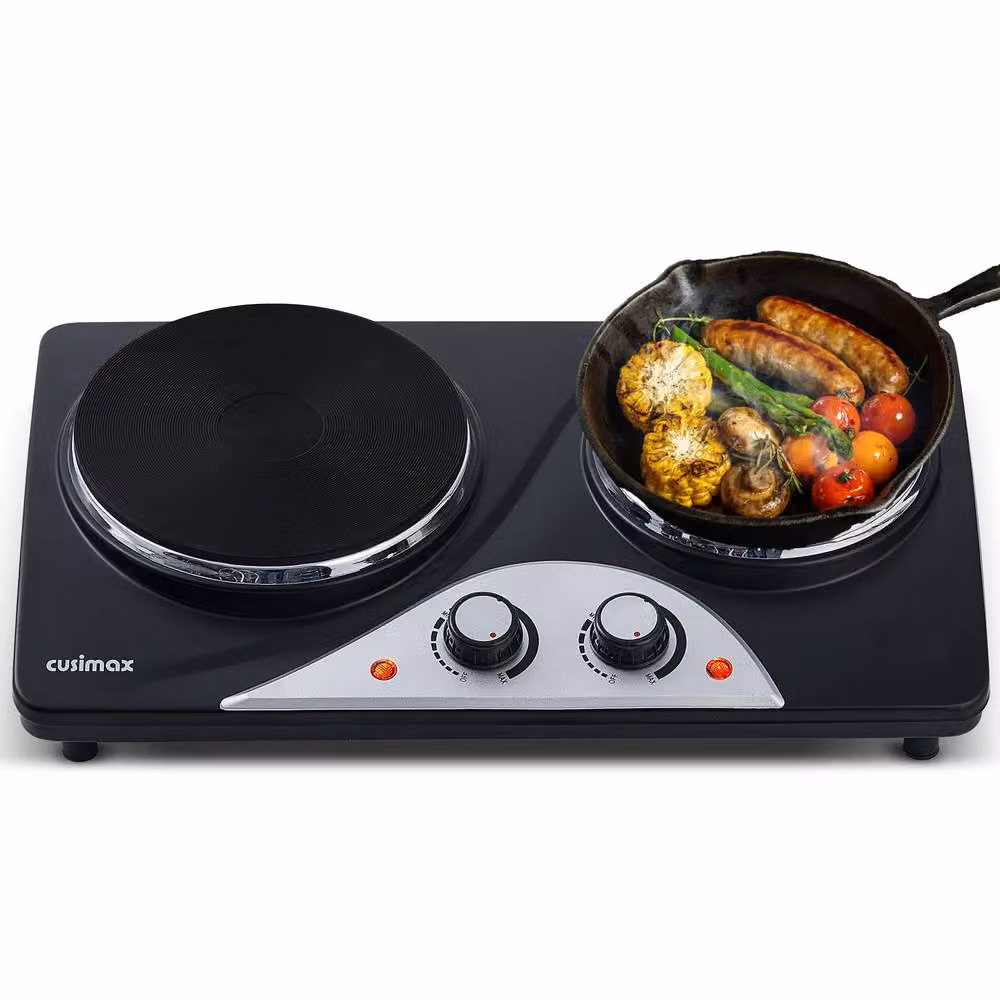 Cusimax 2100W Double Burner Electric Hot Plate with Cast Radiant Ceramic Elements in Black – 2