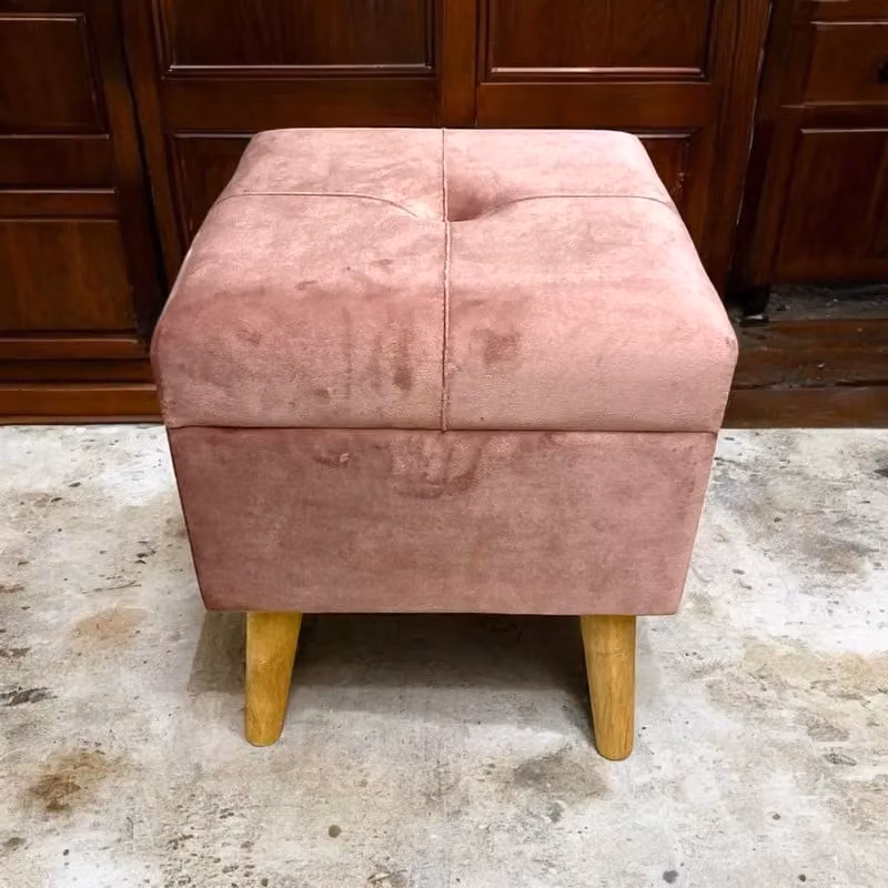 M S L Pink Velvet Storage Stool with Wood Frame, W/D/H: 33 x 33 x 42 cm – 7