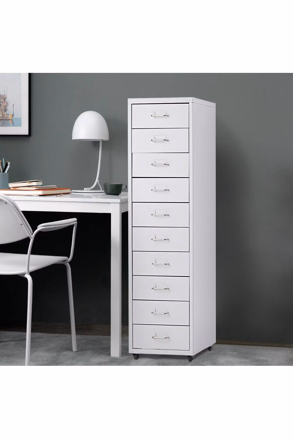 Living and Home 10-Drawer Metal Mobile Filing Cabinet in White – 2