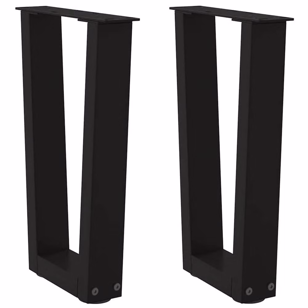 Berkfield Home Modern V-Shape Dining Table Legs, 2 Pieces, Black Steel, W: 38 cm, H: 42-43.3 cm – 2