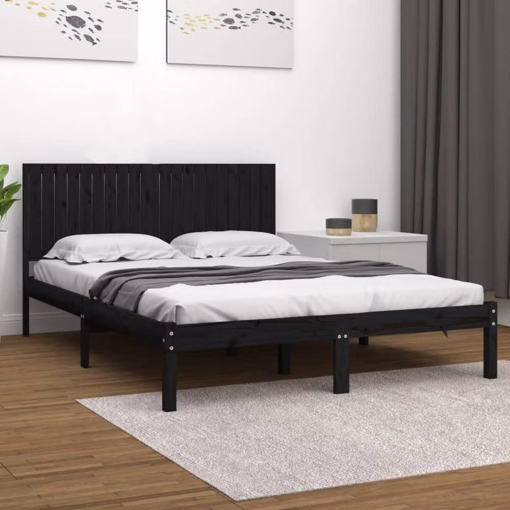 Berkfield Home Beautiful Black Solid Wood Pine Bed Frame W/D/H: 200 x 100 x 205.5 cm – 2