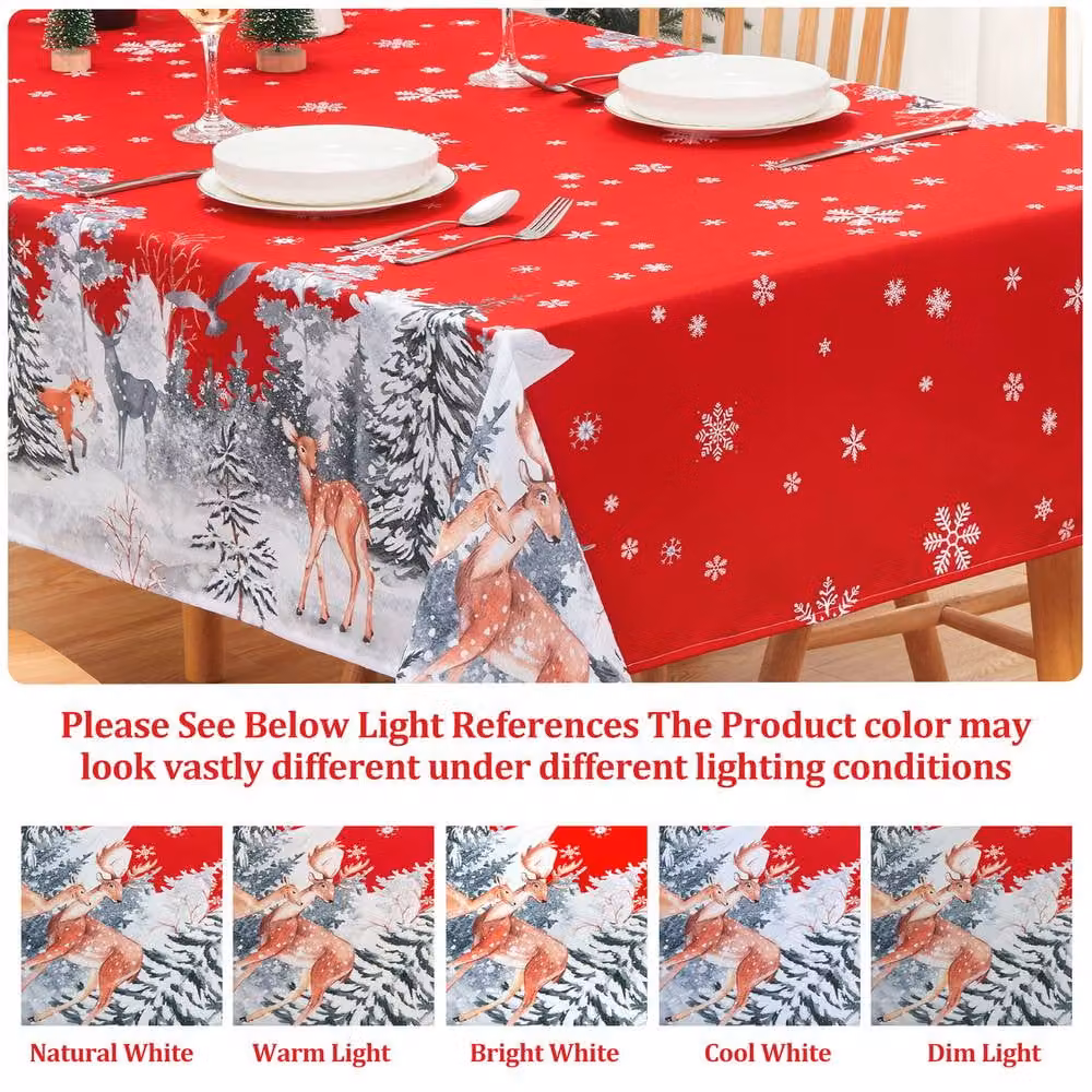 London Boutique Red Waterproof Christmas Tablecloth with Deer Print, W: 137.16 cm, D: 200.66 cm – 2