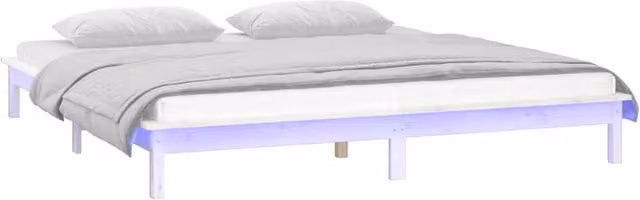 Berkfield Home White Solid Wood LED Bed Frame with Under-Bed Lighting W/D/H: 140 x 200 x 151.5 cm