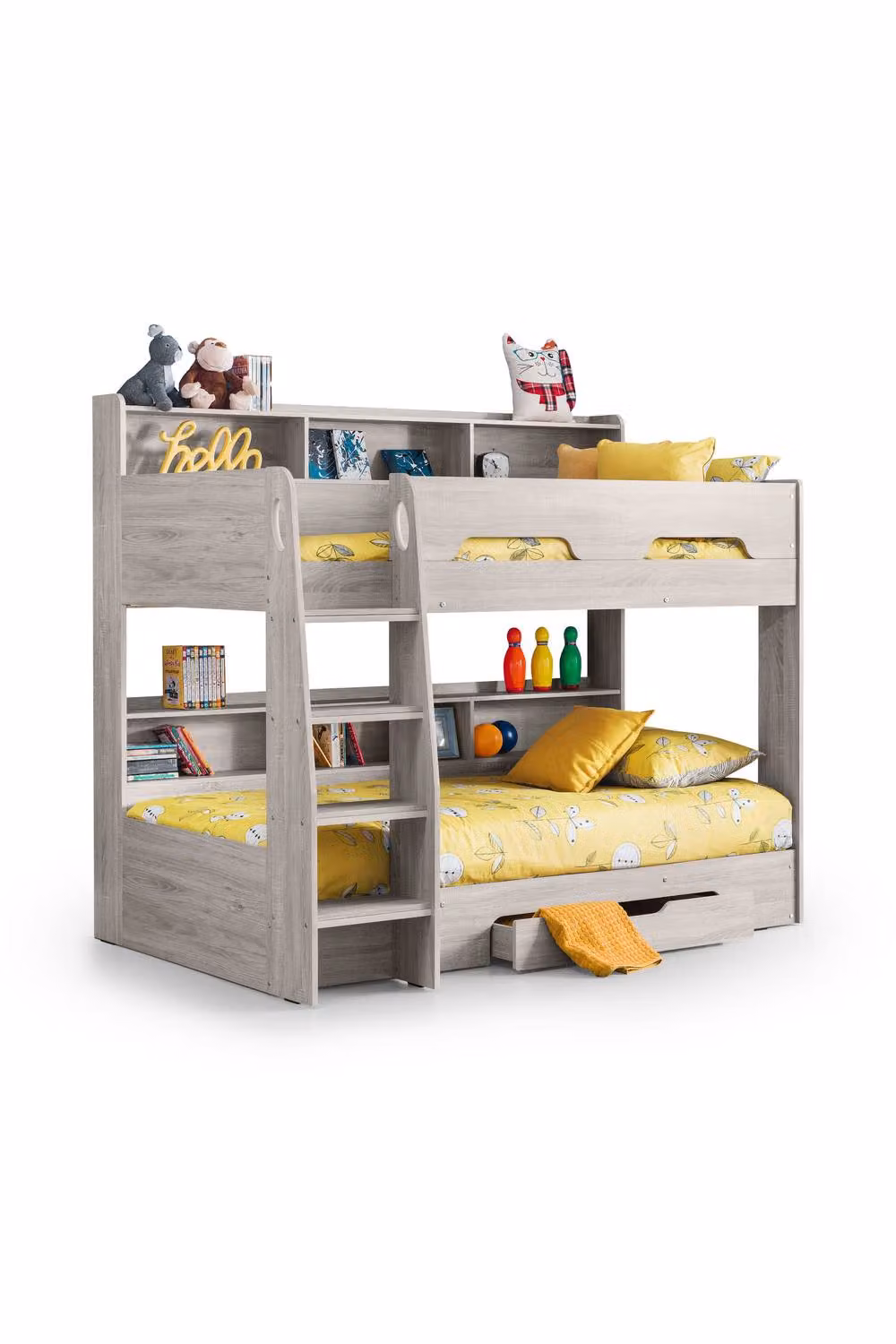 Julian Bowen Orion Modern Two-Level Bunk Bed in Grey Oak with Drawers and Bedside Shelf, W/D/H: 90 x 190 cm – 2