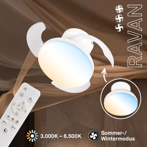 Briloner White LED Ceiling Fan with Light, Dimmable and Remote Controlled, Colour Changing CCT, Diameter: 132 cm – 10
