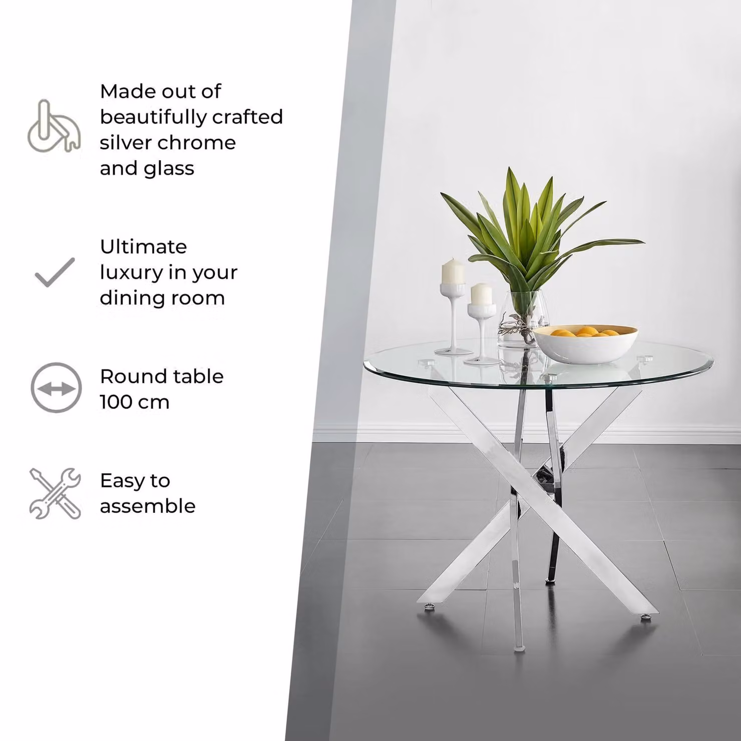 FurnitureboxUK Novara Round Glass Dining Table and 2 Pesaro Black Leg Chairs – 2