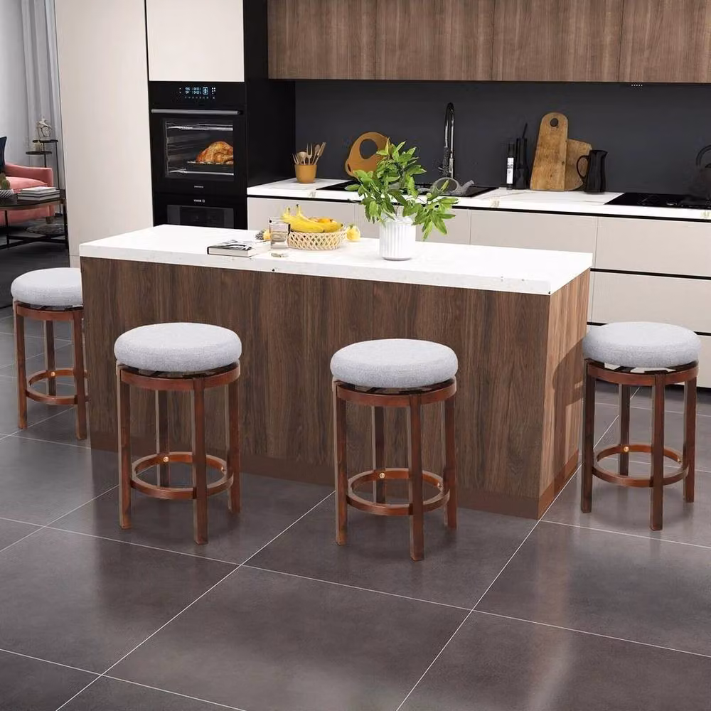 KORVIXA Modern Grey Fabric and Rubberwood Counter Height Swivel Chair for Kitchen Islands – 3