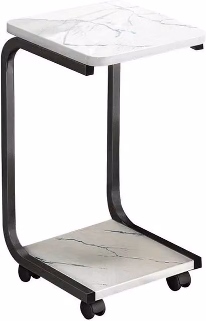FORGEVIO Modern Small End Side Table and Plant Pot Stand in White Glossy MDF and Metal