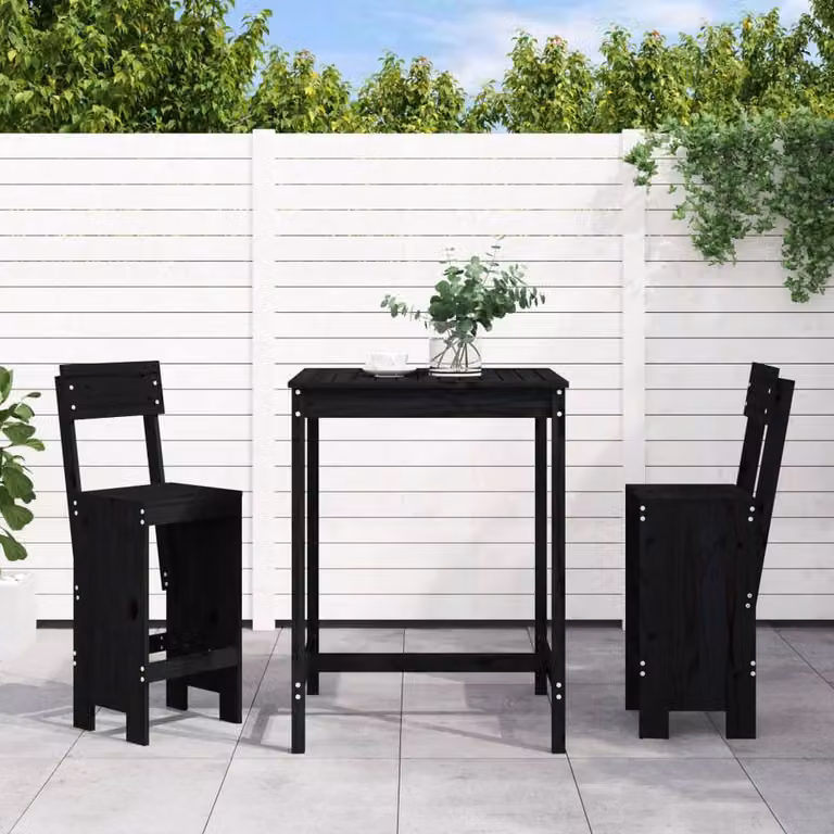 Berkfield Home Beautiful 3 Piece Black Solid Wood Pine Garden Bar Set