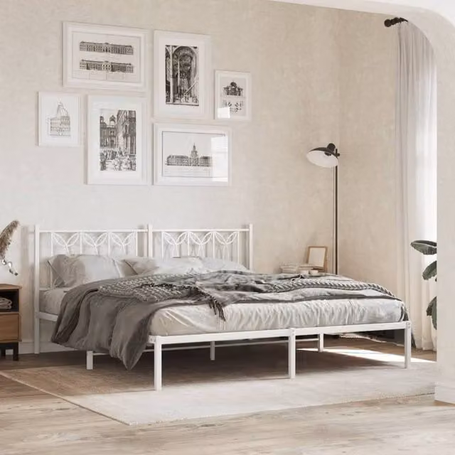 Berkfield Home Metal Bed Frame with Headboard, White, W/D/H: 180 x 200 cm – 1