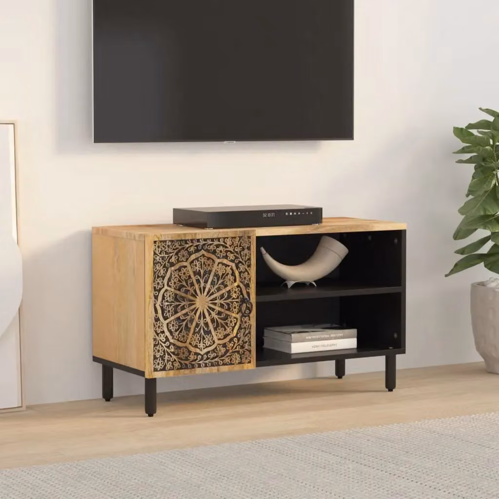 Berkfield Home Retro Solid Mango Wood TV Cabinet in Brown, W: 80 cm, D: 31 cm, H: 46 cm – 3