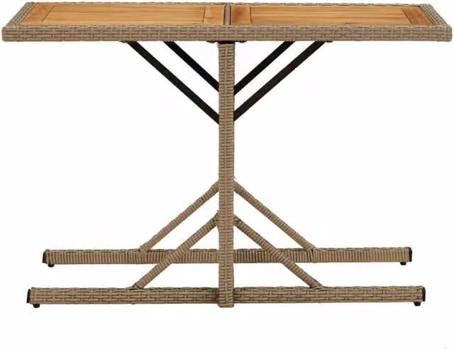 Berkfield Home Extendable Garden Table in Beige Solid Acacia Wood and Poly Rattan