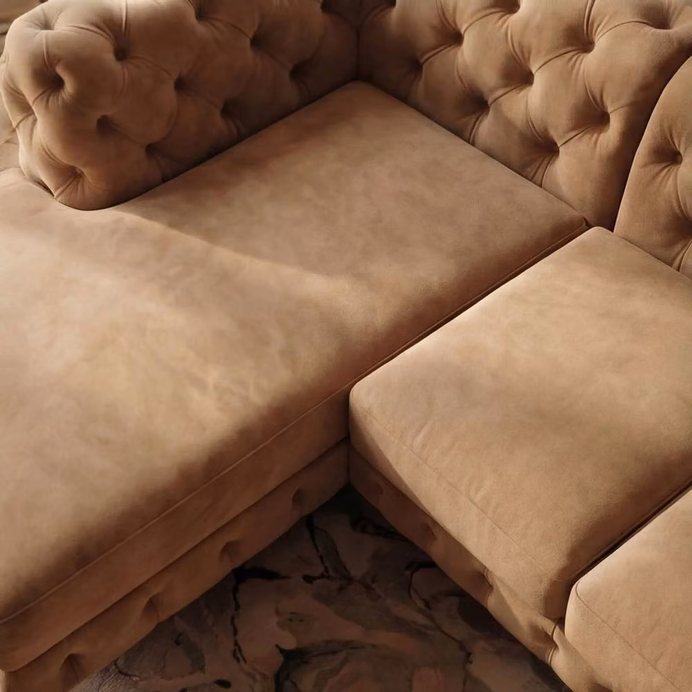Sofaya Monaco Chesterfield 4 Seater L-Shaped Sofa in Light Brown Velvet with Left Hand Chaise – 2