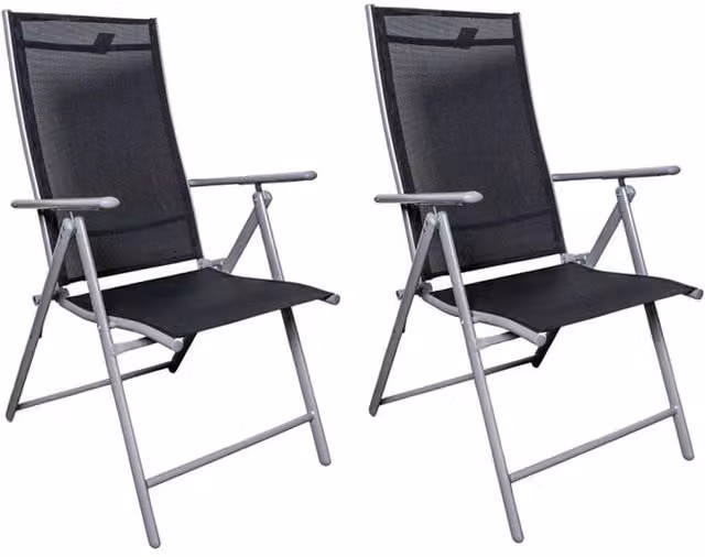 Nordara Set of 2 Multi Position High Back Reclining Garden Folding Chairs in Black