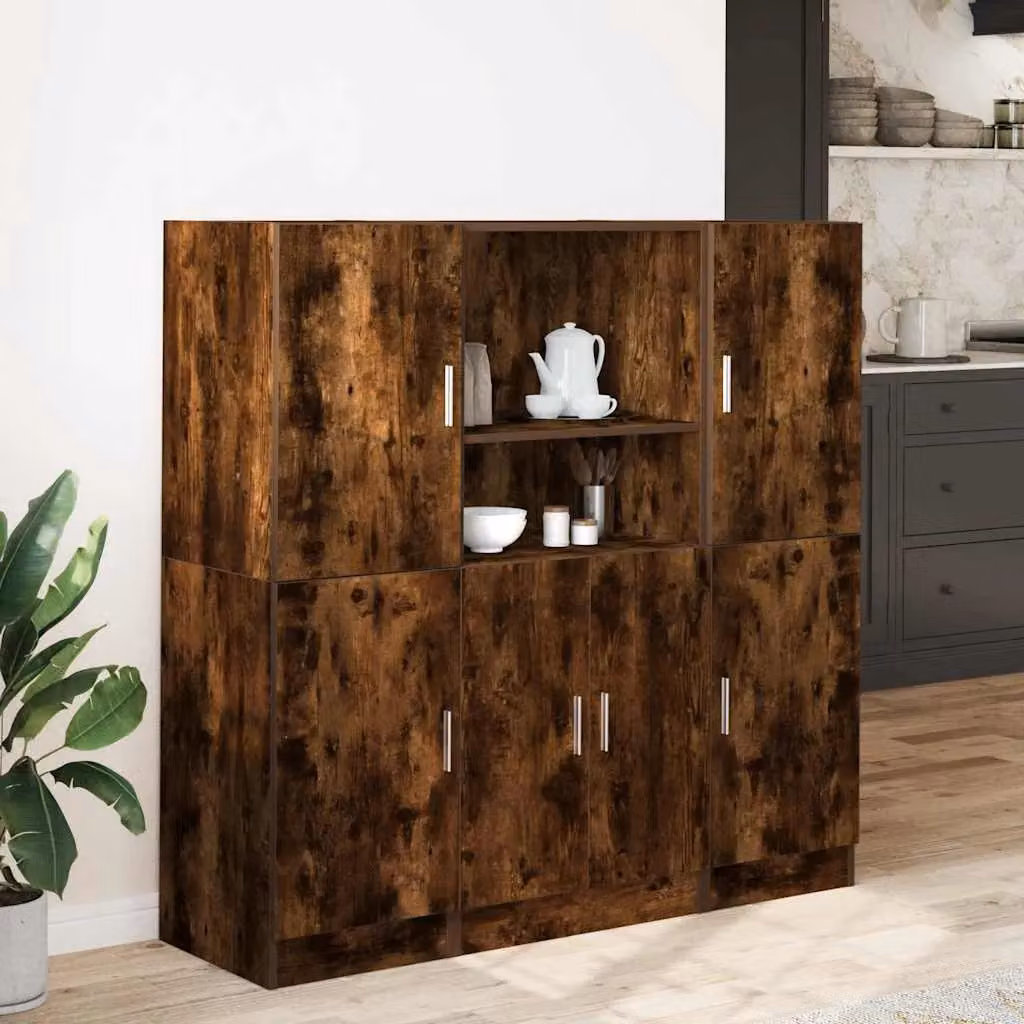 Berkfield Home 3 Piece Modern Smoked Oak Kitchen Cabinet Set in Brown – 2